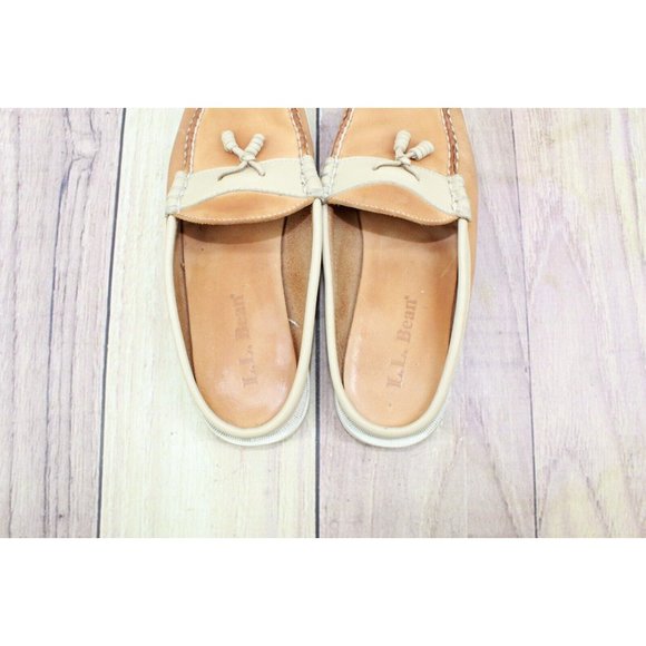 LL Bean Tan Leather Mule Flat Slide Moc Toe Open Back Loafer Size 6 M - Picture 6 of 9
